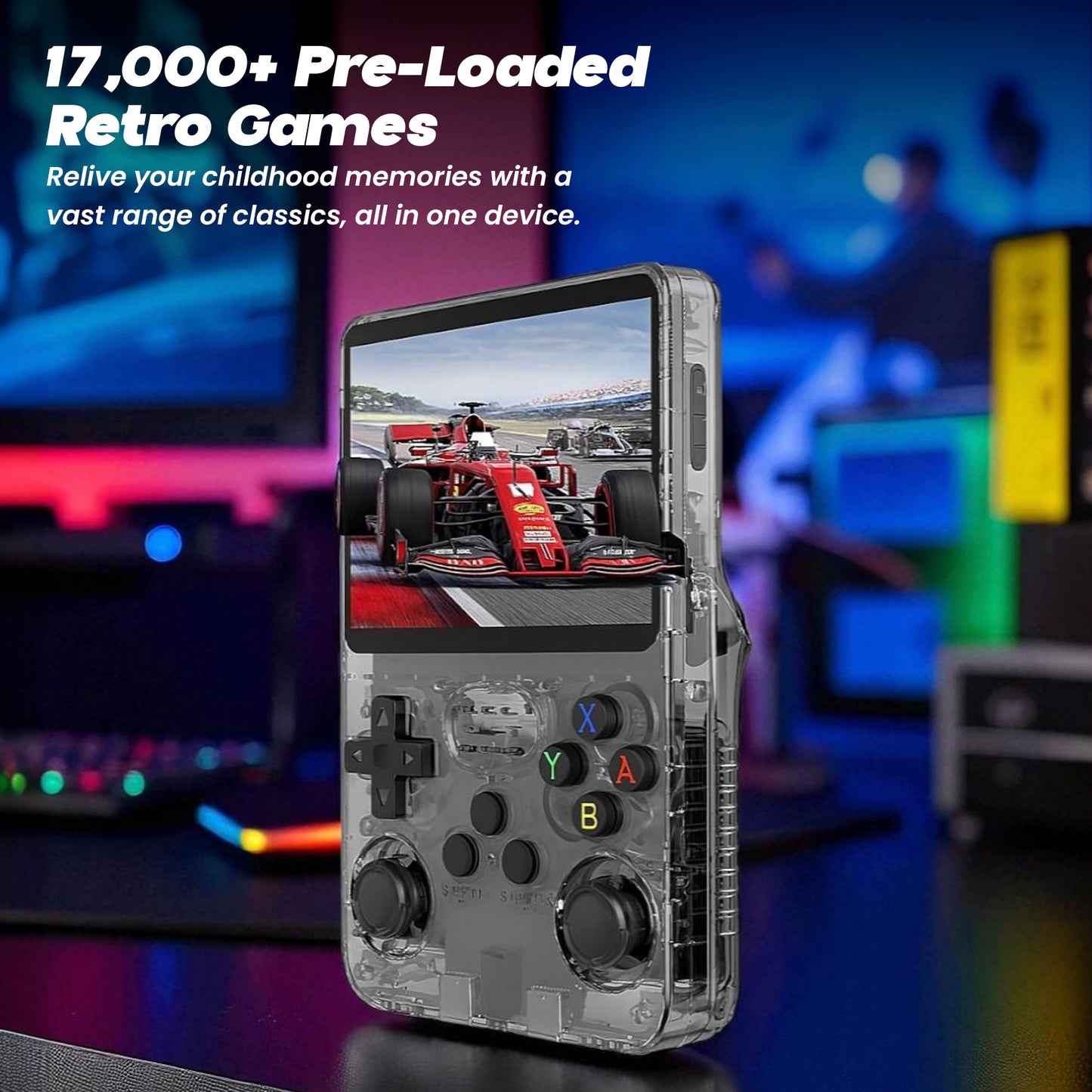 Sakuya Handheld Game Console with 3.5-Inch IPS Display, 10000+ Retro Games for Kids and Adults, Dual 3D Joysticks, 3200mAh Battery, Fast Charging, Linux System for Smooth Gameplay R365