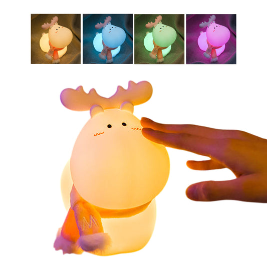 Sakuya Reindeer LED Night Lamp – Cute Silicone Bedside Light for Kids, Nursery & Bedroom Decor, Rechargeable Soft Light with Tap Control, Gift for Christmas & Birthday