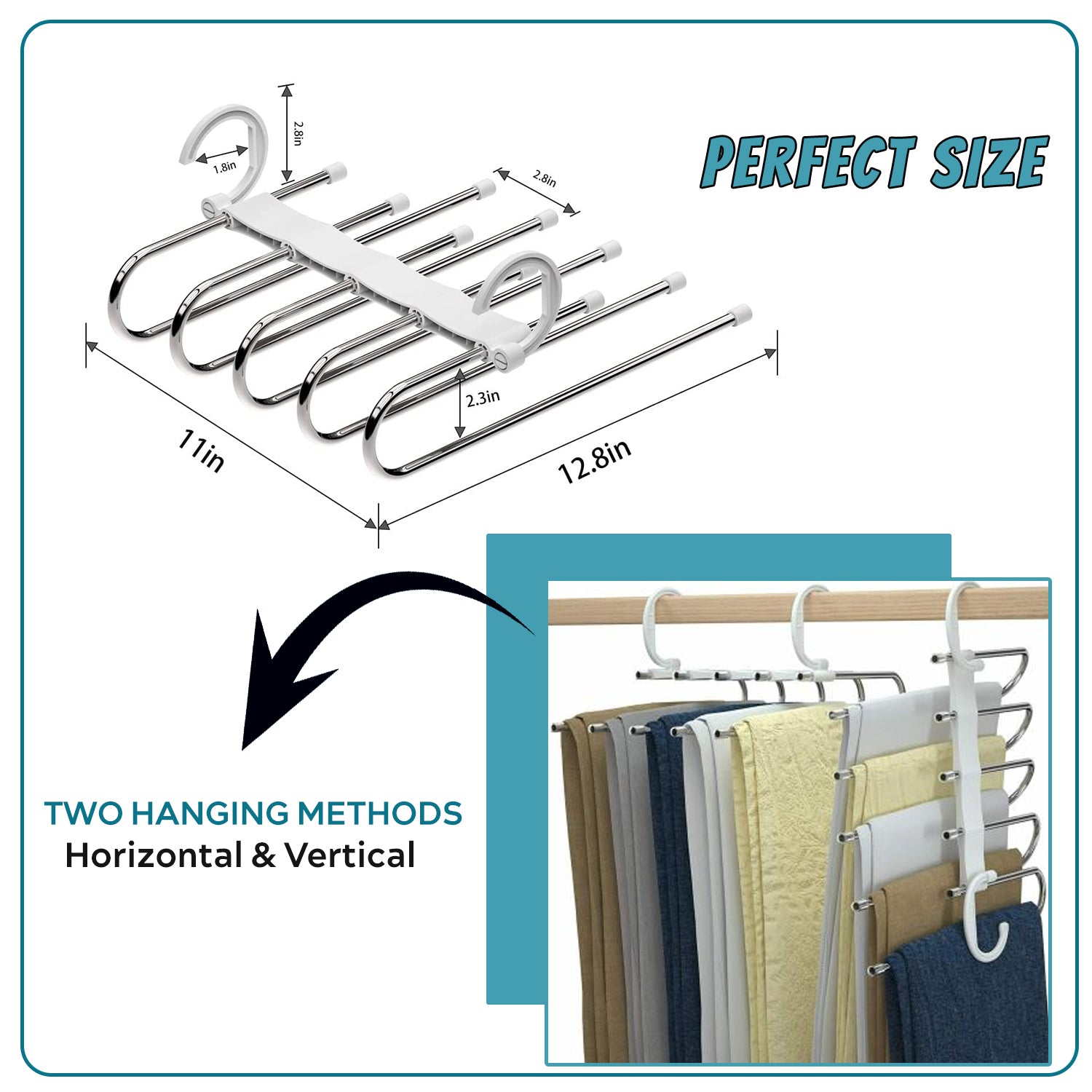 Sakuya 5 in 1 Stainless Steel Hanger for Clothes is Multi Purpose Hangers for Wardrobe Space Saver/Magic Foldable Hangers for Clothes to Save Space and Organize Pants - Sakuya