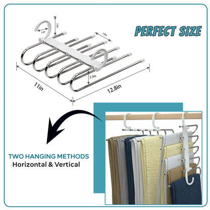 Sakuya 5 in 1 Stainless Steel Hanger for Clothes is Multi Purpose Hangers for Wardrobe Space Saver/Magic Foldable Hangers for Clothes to Save Space and Organize Pants - Sakuya