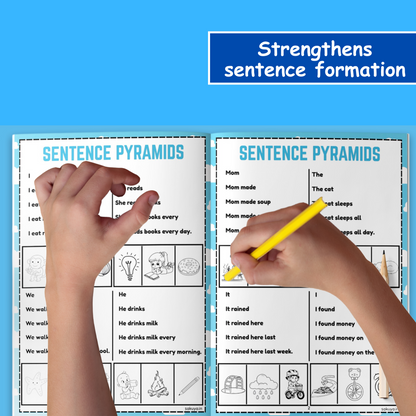 Sakuya 209 Sentence Pyramid Book | Homeschool Printable | Preschool Download | Handwriting Practice | Kindergarten Phonics and Comprehension