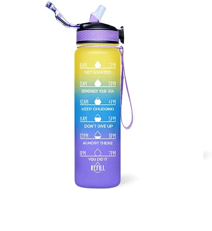 Sakuya Double Colored  Drinking Water Bottle Motivational Leakproof with Timer Reminder Marks - Durable BPA free Unbreakable Gym Office School Outdoor Sipper Bottle - 1 litre - Sakuya