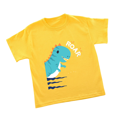 Sakuya Kids T-Shirt Regular Fit Unisex Cotton Dress with Attractive Dino Print| Half Sleeves - Perfect for Boys & Girls-Yellow - Sakuya