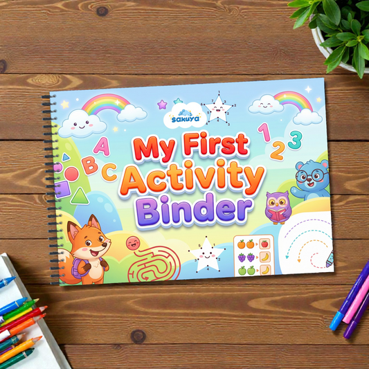 Sakuya My First Activity Book for 3+ Year Old | Montessori Busy Book with Cute Stickers and Velcro Activities | Early Learning Toy for Shapes, Colors, Alphabets & Numbers | Reusable Educational Binder
