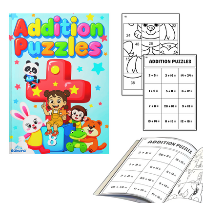 Sakuya Addition Puzzle Book for Kids Ages 6-8 | Fun Math Activity Workbook with Addition Games, Brain Teasers, and Number Puzzles for Early Learning and Practice
