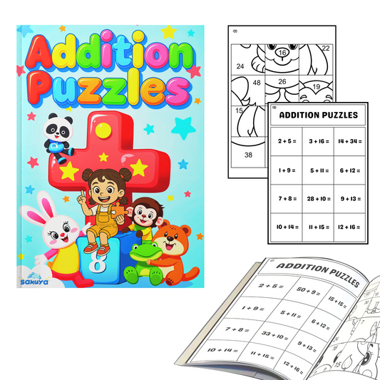 Sakuya Addition Puzzle Book for Kids Ages 6-8 | Fun Math Activity Workbook with Addition Games, Brain Teasers, and Number Puzzles for Early Learning and Practice