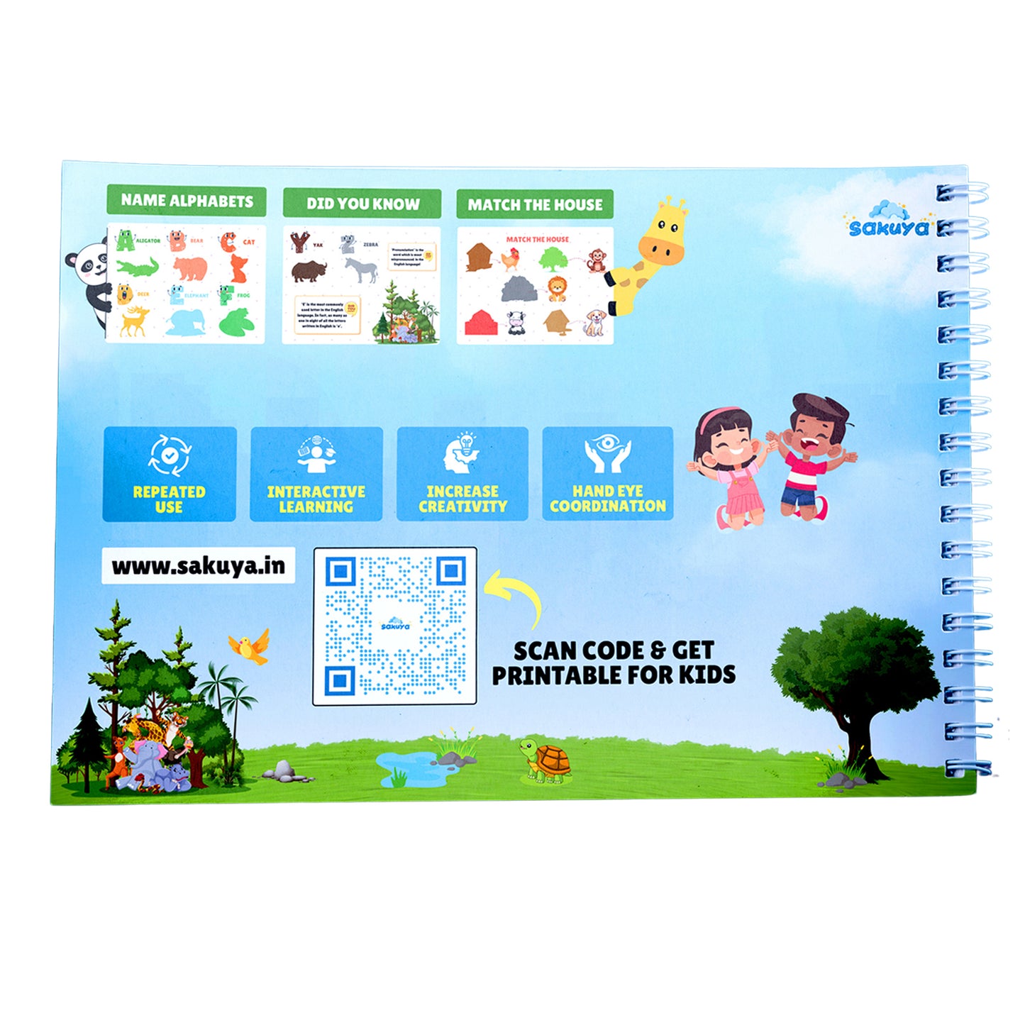 Sakuya Kids’ Animal Binder with 58 Velcro Attachments, Laminated Surface, Blund Edges for Safety, and Binder Ring Included