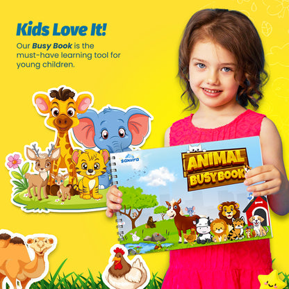 Sakuya Kids’ Animal Binder with 58 Velcro Attachments, Laminated Surface, Blund Edges for Safety, and Binder Ring Included