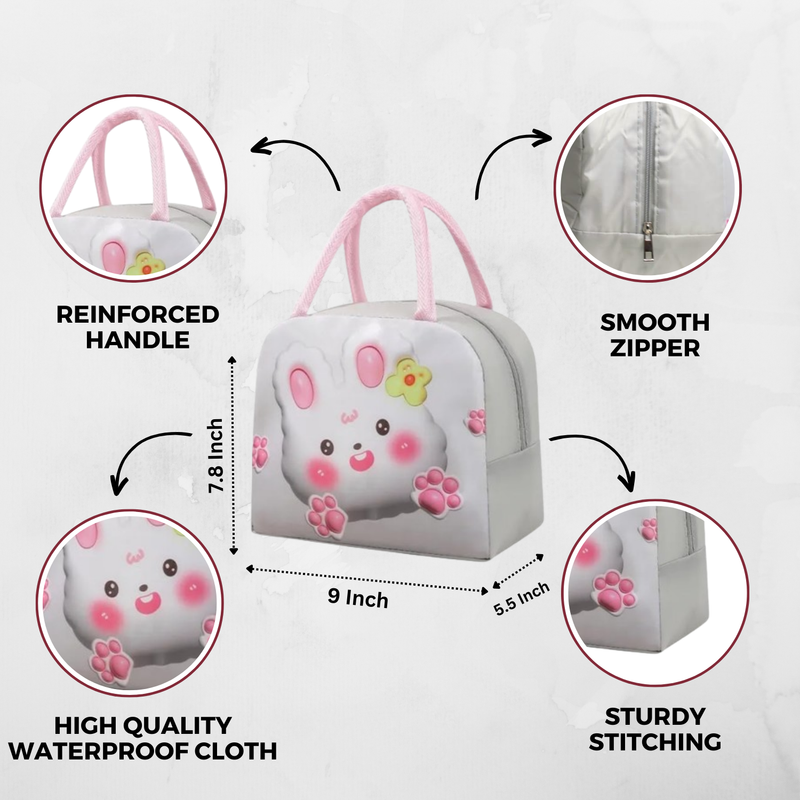 Sakuya 3D Insulated Kids Lunch Bags- Waterproof and Leakproof Thermal Cooler Reusable Printed Lunch Bag for School, College, Office, Picnic, Outdoor uses - Sakuya