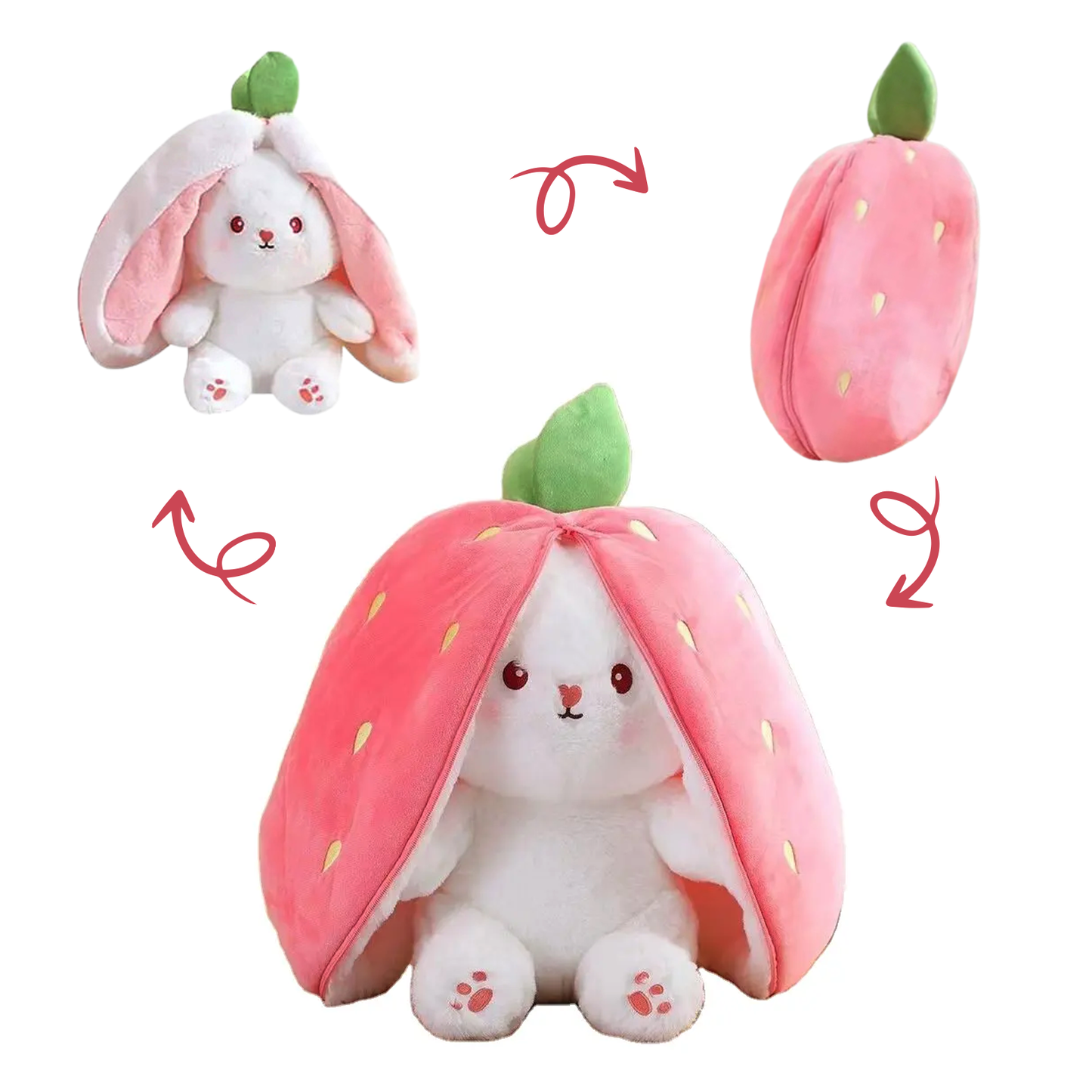 Reversible Strawberry - Carrot Bunny Soft Toy – Perfect Plush Toy for Girls, Cute Soft Toys for Baby Girl, Stuffed Rabbit Toy for Kids, Ideal Soft Toys for Newborn Baby and Gift for Girls