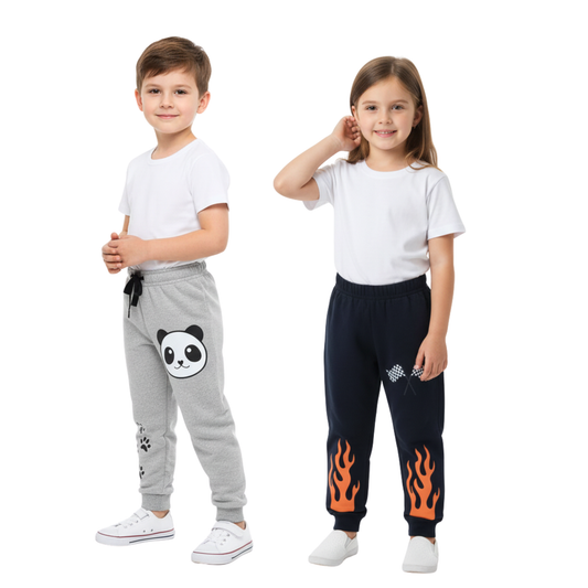 Sakuya Boys Track Pants | Cotton Track Pants for Kids with Full Length Fit and Elastic Waistband | Printed Daily Wear Bottoms Designed for Comfort, Breathability and Easy Movement | Pack of 2