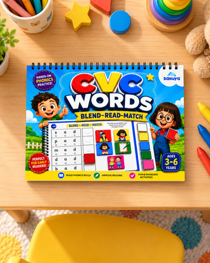 Sakuya CVC Words Phonics Book | Blend Read Match 3 Letter Words Book | 3-6Y
