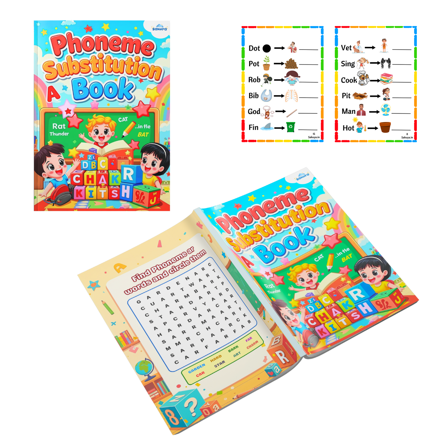 Sakuya Phoneme Substitution Book for Kids | Educational Book for kids | Fun Learning Activities with HD Print and Vibrant Colors to Improve Sound Recognition | Phonics Awareness, and Early Reading Fluency