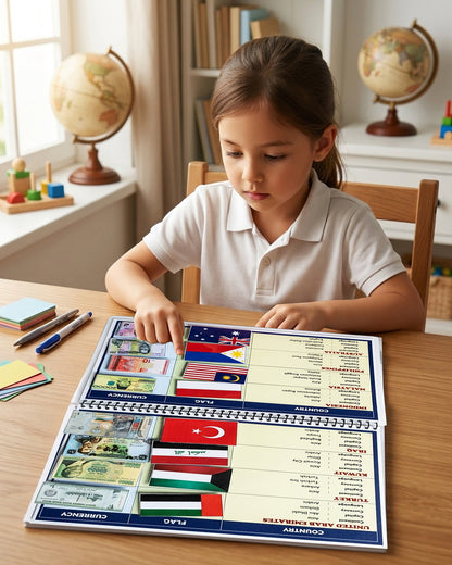 Sakuya Flags and Currencies Preschool Busy Book for Kids | Learn World Flags, Countries & International Money | Educational Geography Activity Book for Preschoolers & Kindergarten Children