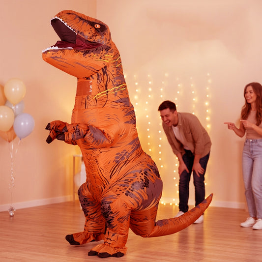 Sakuya Inflatable Dinosaur Costume for Adults | T-Rex Dino Cosplay Suit with USB Mini Fan | Blow-Up Mascot Costume for Halloween, Carnival, Parties & Events | Unisex, One Size