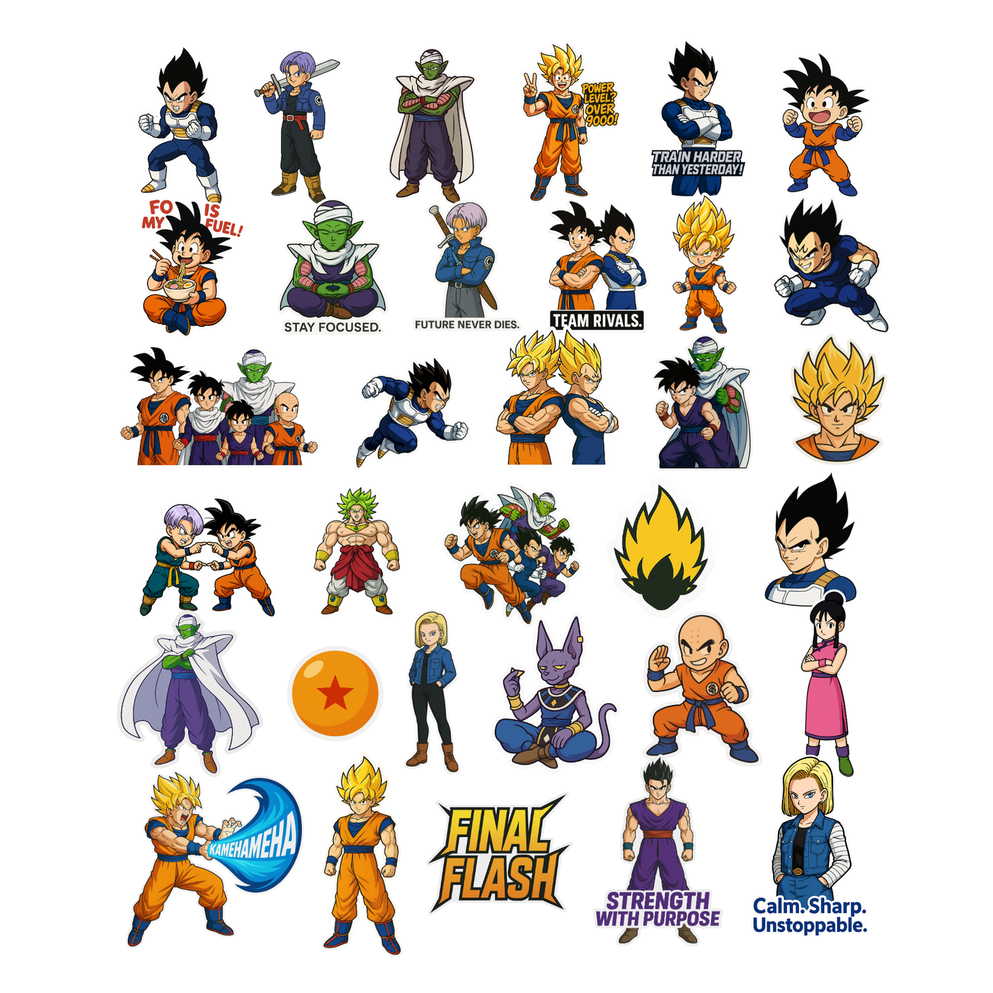 Dragon Ball Z Set | Premium Anime Stickers for Laptop, Bike, Guitar | Waterproof Vinyl Decals Featuring Goku & Vegeta | Collectible Dragon Ball Sticker Set | Variety of Poses