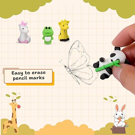 Sakuya Collectible 3D Animal Erasersr 4 Nos - Great for Classroom Rewards, Party Favors, Games, Prizes & Collection -Suitable for Prizes, Party Favors, School Supplies, Arts & Crafts-Set of 1 Box
