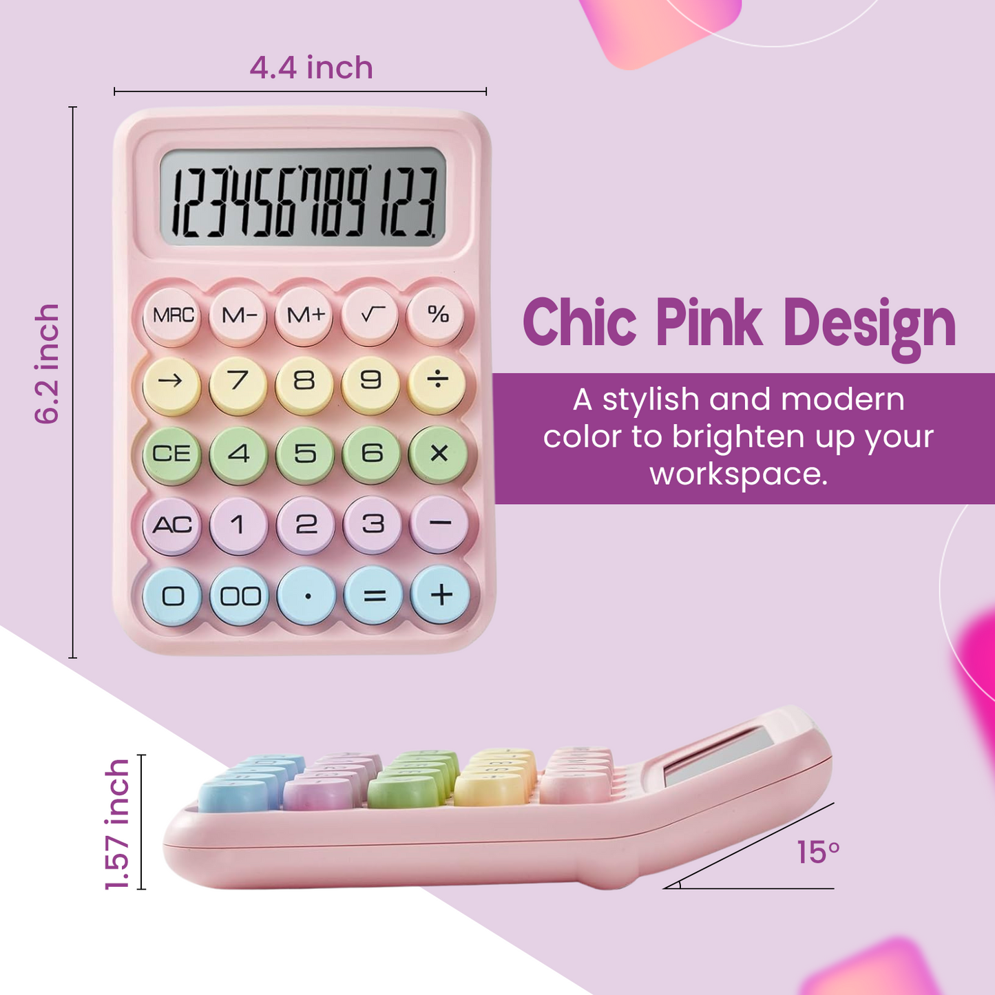 Sakuya Colorful Calculator | Large Display, Soft-Touch Buttons, Battery-Powered, Aesthetic Design, Perfect for Office, School, Students, and Professionals, Easy to Use