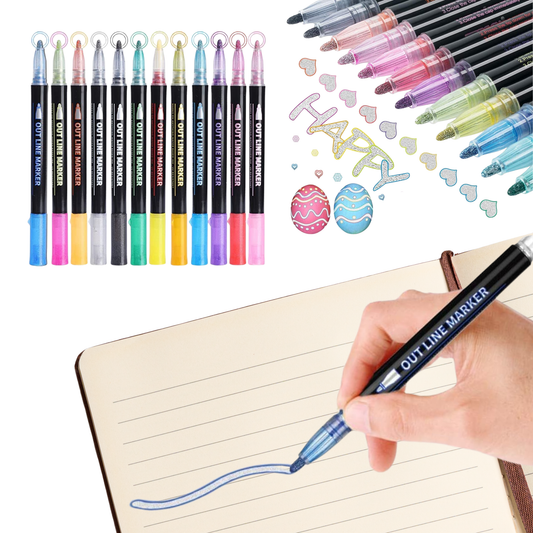 Sakuya Double Line Metallic Outline Marker Pens for Journaling, Scrapbooking, Doodles, Hand Lettering, DIY Crafts with Vibrant Colored Borders and Smooth Glitter Finish | School and Office Supplies