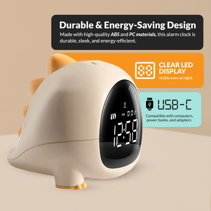 Cute Dino Digital Alarm Clock for Bedroom, Alarm Clock for Heavy Sleepers, Table Clock for Study Table, Digital Table Clock, Small Alarm Clock for Bed, Kids Alarm Clock, Desk Clock for Home