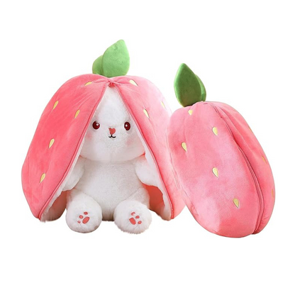 Reversible Strawberry - Carrot Bunny Soft Toy – Perfect Plush Toy for Girls, Cute Soft Toys for Baby Girl, Stuffed Rabbit Toy for Kids, Ideal Soft Toys for Newborn Baby and Gift for Girls