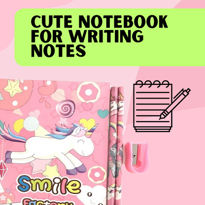 Cartoon Stationary Kit for Kids with Cartoon -Themed Pencils, Eraser, Sharpener, Notebook, Ruler, and More | Fun and Colorful Gift Set for School and Creative Play