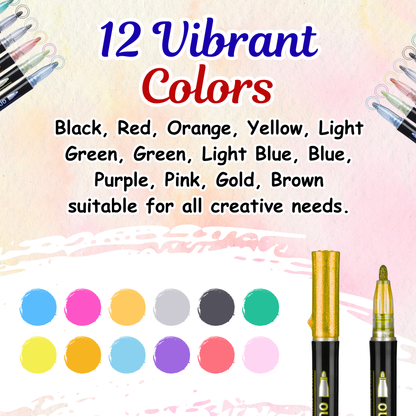 Sakuya Double Line Metallic Outline Marker Pens for Journaling, Scrapbooking, Doodles, Hand Lettering, DIY Crafts with Vibrant Colored Borders and Smooth Glitter Finish | School and Office Supplies