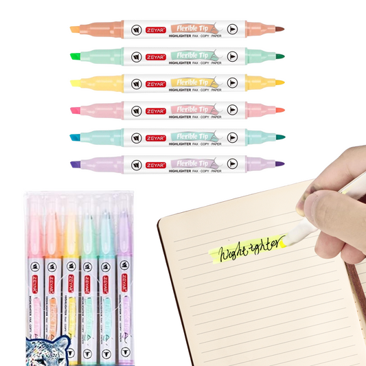 Sakuya Dual Tip Highlighter Pens with Chisel and Fine Bullet Tip for Journaling, School, Study Notes, Scrapbooks, Color Coding, Smooth Writing, and Creative Outlining | School and Office Supplies