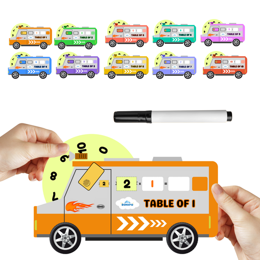 Sakuya Multiplication Table Truck Toy with Rotating Number Wheels for Tables 1 to 10 | Educational Game | Kids Activity | STEM Toy | Includes Pen and Marker with Pouch