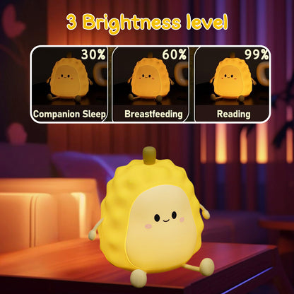 Sakuya Durian Silicone LED Night Light – Cute Rechargeable Bedside Lamp for Kids & Adults, Soft Touch Nursery Night Lamp, Bedroom Home Décor Gift