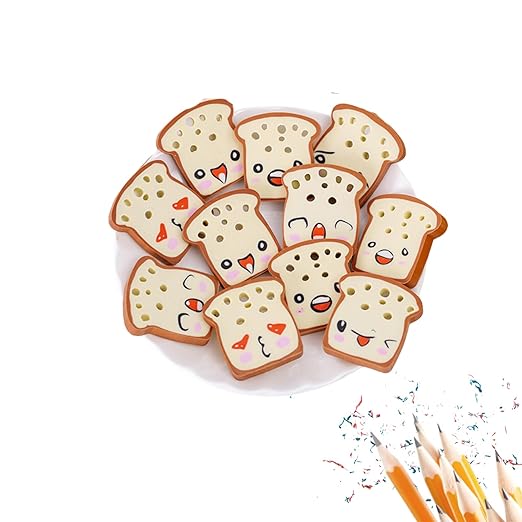 Sakuya Bread Shape Eraser for Kids and Adults | Smiley Pencil Erasers | Cartoon Emoji Face Eraser - Sakuya