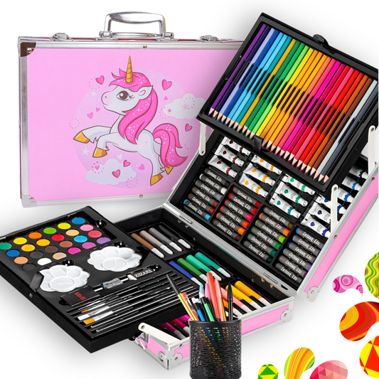 Sakuya 145-Piece Kids Art Set | Double-Layer Colouring Kit for Kids | Vibrant Colour Pencil Set, Crayons, Markers & More | Stationery Kit for Students