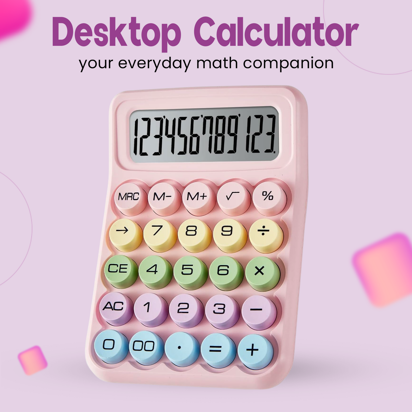 Sakuya Colorful Calculator | Large Display, Soft-Touch Buttons, Battery-Powered, Aesthetic Design, Perfect for Office, School, Students, and Professionals, Easy to Use