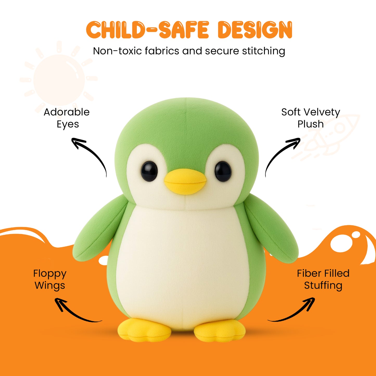 Sakuya Penguin Soft Toy Plush | Cute Stuffed Animal for Kids & Adults | Cuddly Birthday Gift, Nursery & Room Decor | Huggable Penguin Plushie for Boys & Girls Green