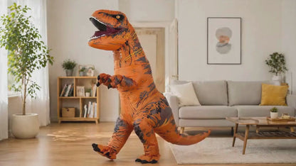 Sakuya Inflatable Dinosaur Costume for Adults | T-Rex Dino Cosplay Suit with USB Mini Fan | Blow-Up Mascot Costume for Halloween, Carnival, Parties & Events | Unisex, One Size
