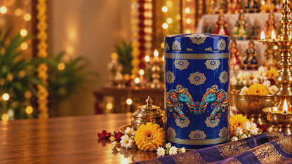 6" Metal Tin Box for Navrathri Gifting, Pichwai Blue Elephant, Pack of 2