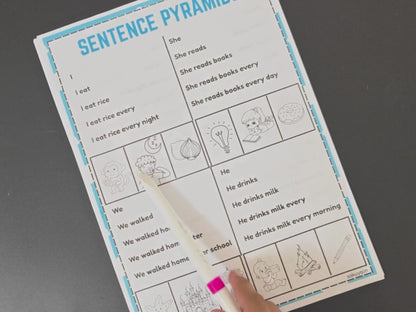 Sakuya 209 Sentence Pyramid Book | Homeschool Printable | Preschool Download | Handwriting Practice | Kindergarten Phonics and Comprehension