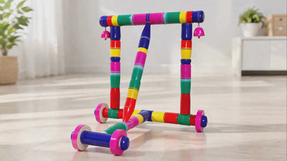 Sakuya Wooden Baby Walker Push Toy for Toddlers 6–18 Months | First Step Activity Walker | Solid Wood Frame | Smooth Wheels & Bells | Balance & Walking Support | Multicolor