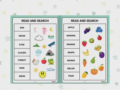 Sakuya Read and Search Activity Sheets for Kids | Printable Reading & Word Search Game | Digital Download Learning PDF