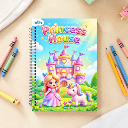 Sakuya Princess House Busy Book for Preschool Kids | Pretend Play with Dress-Up, Makeup, Kitchen & Bathroom Scenes | Reusable Stickers | Learning Gift for Girls 3–6 Years