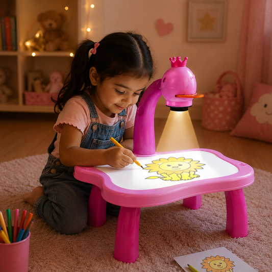 Sakuya Drawing Projector Table for Kids with Light, 12 Markers and 3 Slide Discs | Battery Operated Tracing Board Toy | Educational Art Learning Kit for Creative Drawing and Skill Development | Pink Colour