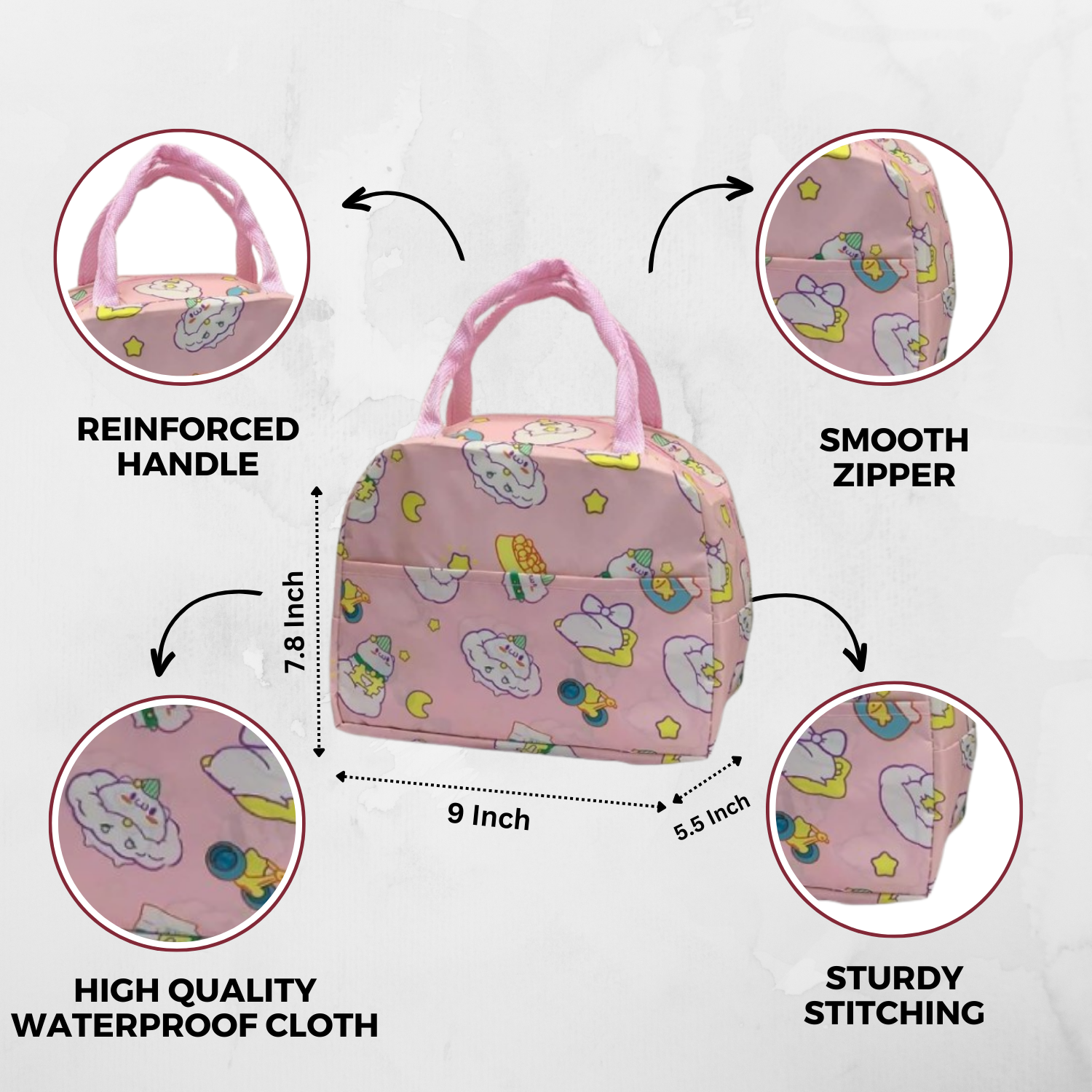 Sakuya  Insulated Kids Lunch Bags- Waterproof and Leakproof Thermal Cooler Reusable Printed Lunch Bag for School, College, Office, Picnic, Outdoor uses - Sakuya