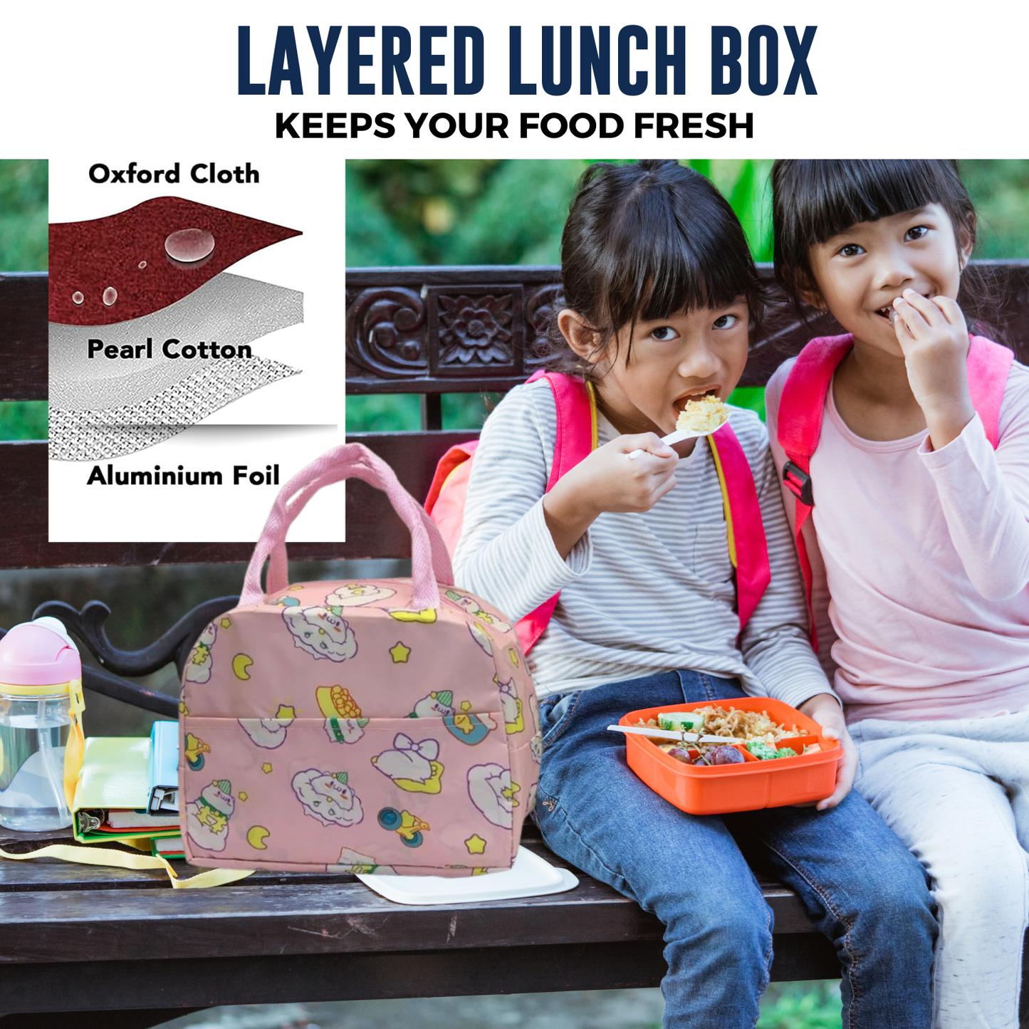 Sakuya  Insulated Kids Lunch Bags- Waterproof and Leakproof Thermal Cooler Reusable Printed Lunch Bag for School, College, Office, Picnic, Outdoor uses - Sakuya