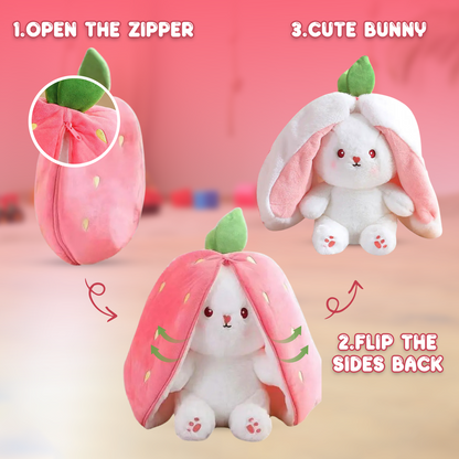 Reversible Strawberry - Carrot Bunny Soft Toy – Perfect Plush Toy for Girls, Cute Soft Toys for Baby Girl, Stuffed Rabbit Toy for Kids, Ideal Soft Toys for Newborn Baby and Gift for Girls