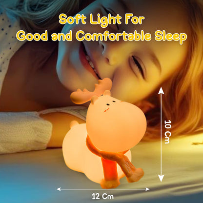 Sakuya Reindeer LED Night Lamp – Cute Silicone Bedside Light for Kids, Nursery & Bedroom Decor, Rechargeable Soft Light with Tap Control, Gift for Christmas & Birthday