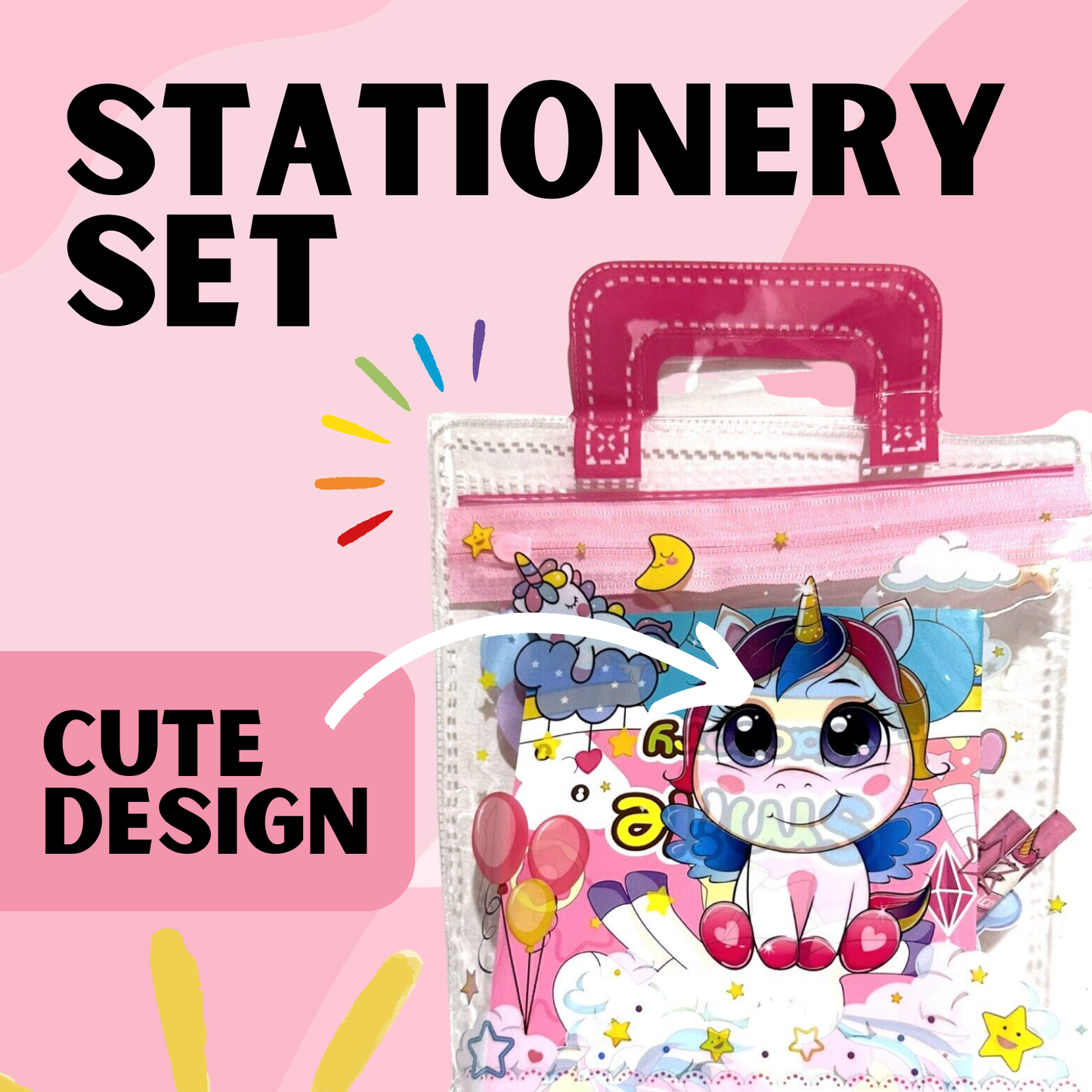 Cartoon Stationary Kit for Kids with Cartoon -Themed Pencils, Eraser, Sharpener, Notebook, Ruler, and More | Fun and Colorful Gift Set for School and Creative Play