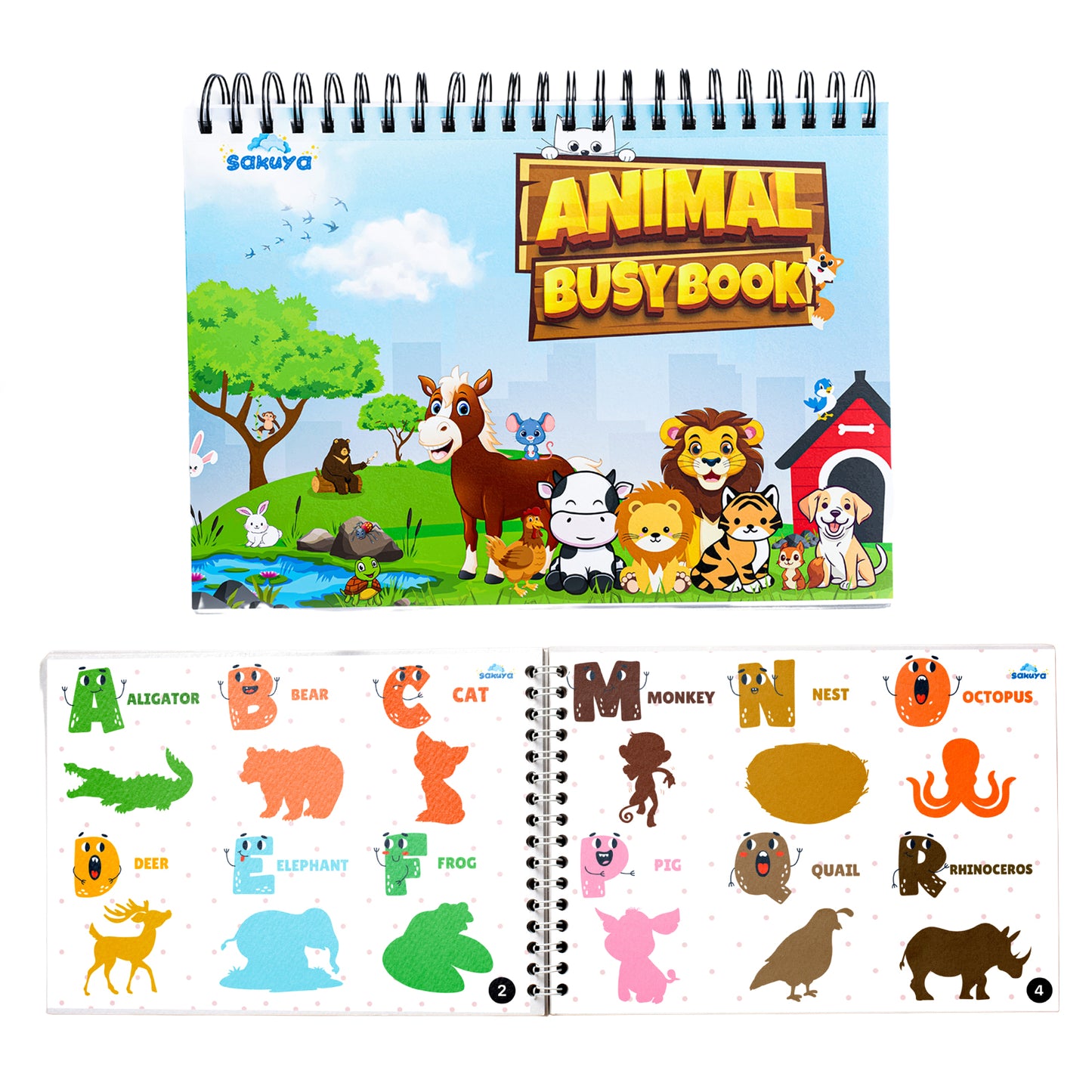 Sakuya Kids’ Animal Binder with 58 Velcro Attachments, Laminated Surface, Blund Edges for Safety, and Binder Ring Included