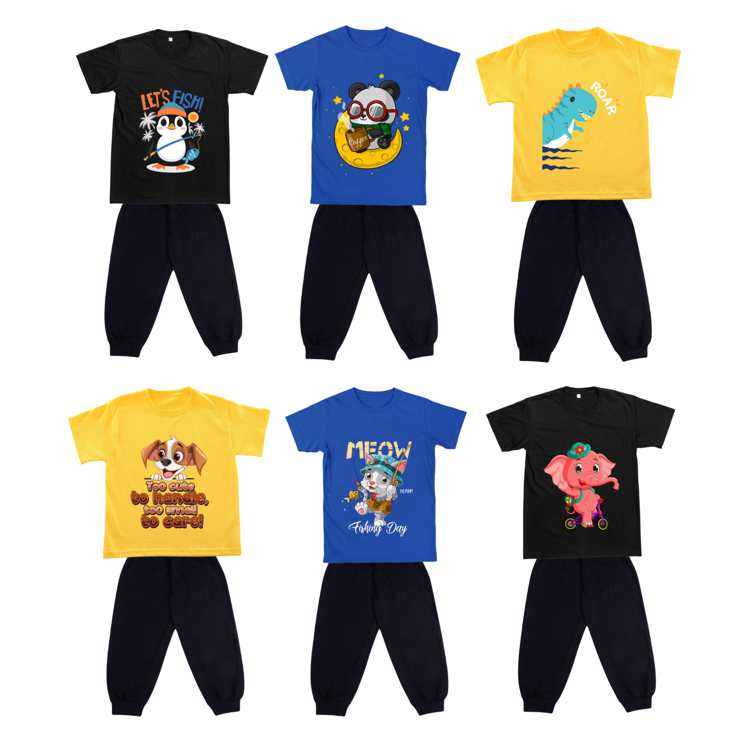 Sakuya Breathable Cotton Half Sleeve Tshirt & Pant Clothing Set for Nightwear coord Set for Unisex Kids Boys Girl: 6 Stunning Designs - Sakuya