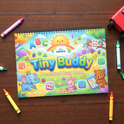 Sakuya Tiny Buddy Preschool Busy Book for Kids (2–5 Years) | 20-in-1 Montessori Activity Book | Reusable Learning Binder | Early Learning Toy for Alphabet, Numbers, Shapes & Fine Motor Skills