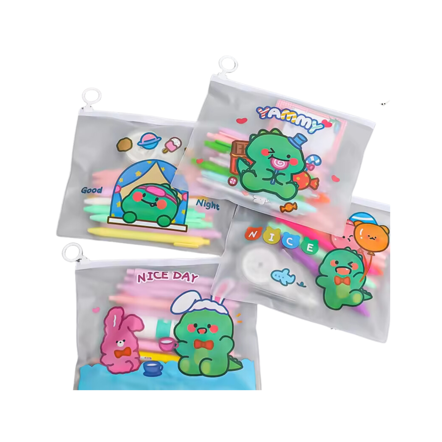 Sakuya Cute Cartoon Dinosaur Transparent Pencil Pouch for Student and Kids | Multipurpose Pouch Return Gifts | Birthday Return Gifts - Sakuya